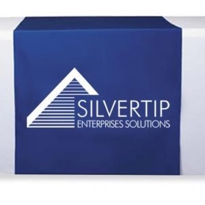 blue table runner that says "silvertip enterprise solutions"