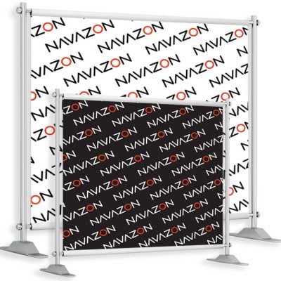 step and repeat banner image showing two sizes and logo design