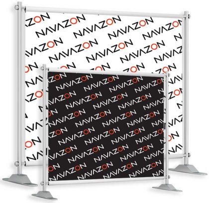 step and repeat banner image showing two sizes and logo design