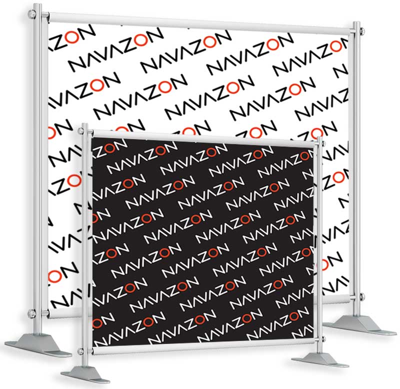 step and repeat banner image showing two sizes and logo design