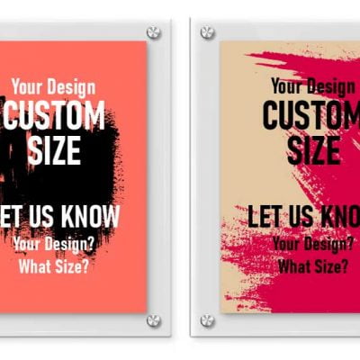 Two poster images reading "custom size" and "let us know"