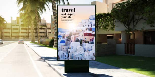 3d rendering of travel advertisement on billboard on suburbs