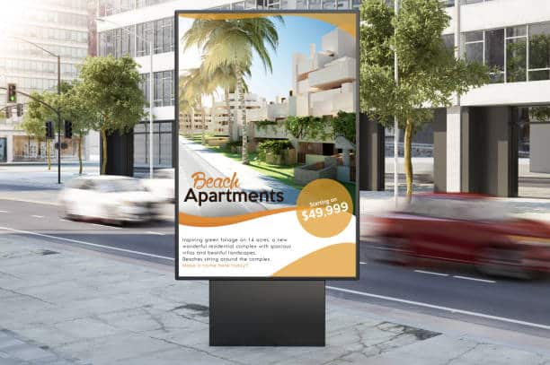 billboard on city street real estate poster 3d rendering
