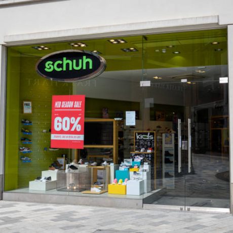 Newbury, United Kingdom - June 09 2020:  The frontage of Schuh Shoe store on West Street during Lockdown