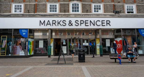 Newbury, United Kingdom - June 09 2020:  The frontage of Marks and Spencers department store in Northbrook St