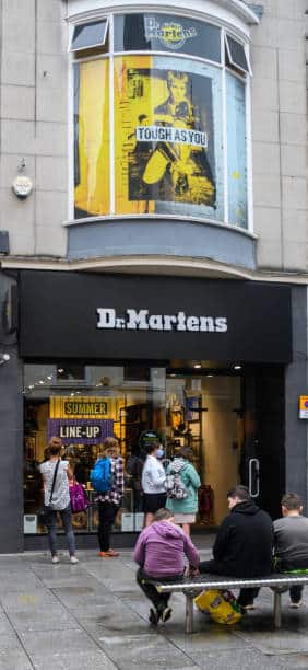 Exeter, United Kingdom - August 19 2020:  The frontage of Dr Martens Shore Store in High Street