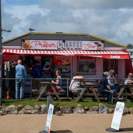 Paignton, United Kingdom - August 20 2020:  The frontage of The Proper Coffee Shop  in Eastern Esplanade