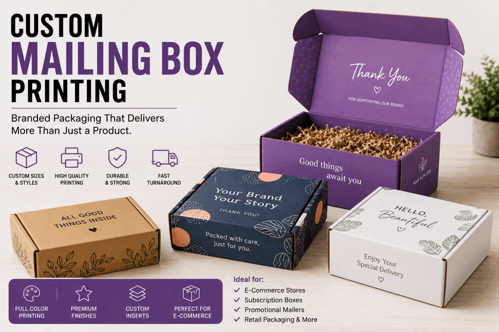 Custom Mailing Box Printing for E-Commerce, Subscription Boxes, Retail Packaging and Branded Shipping Solutions