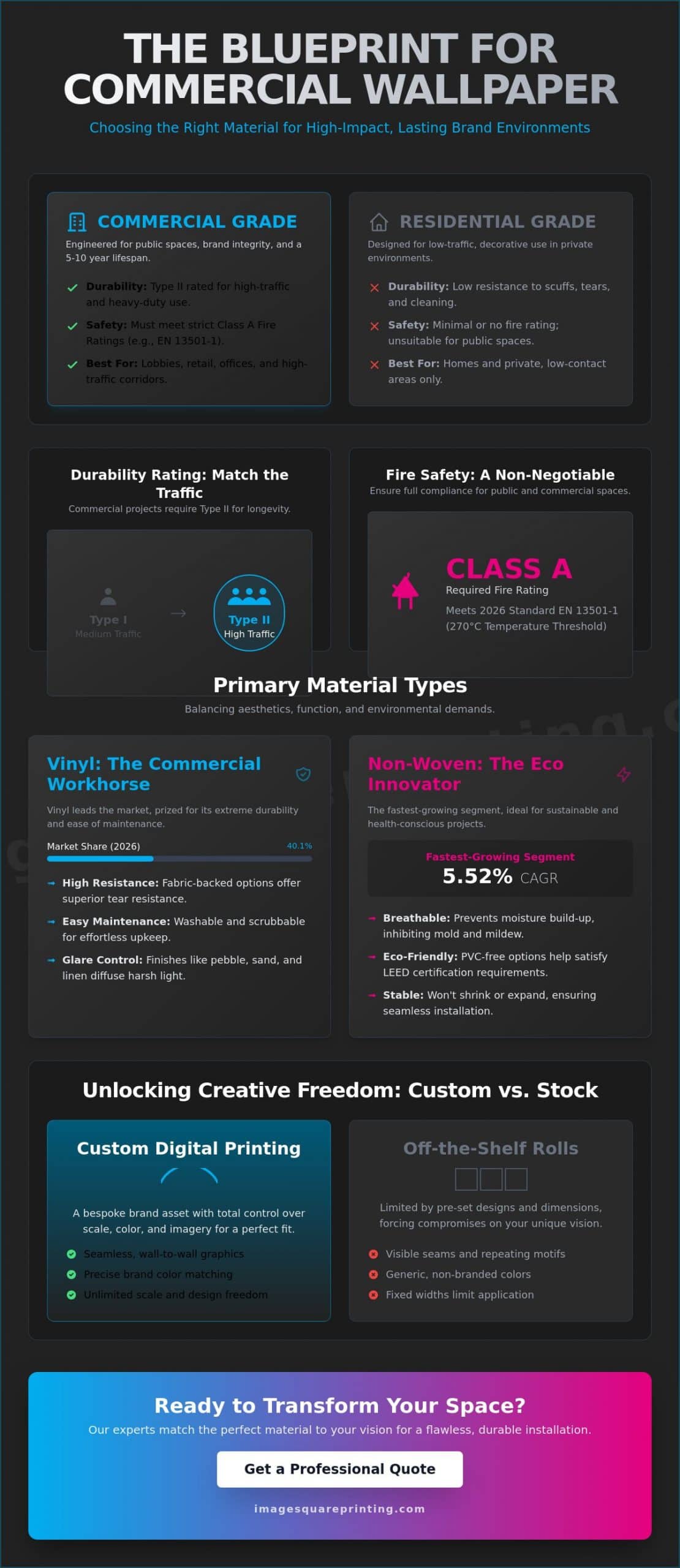 Types of Custom Wallpaper Material: The Definitive Guide to Commercial Wall Coverings